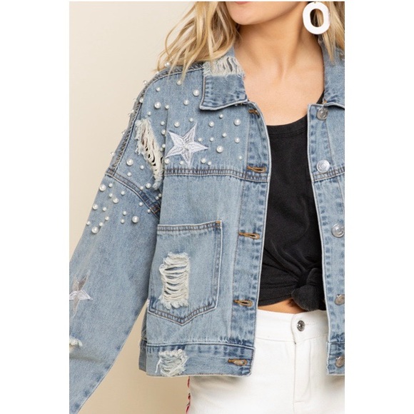 POL Distressed and Embellished Jean Jacket - Picture 2 of 12